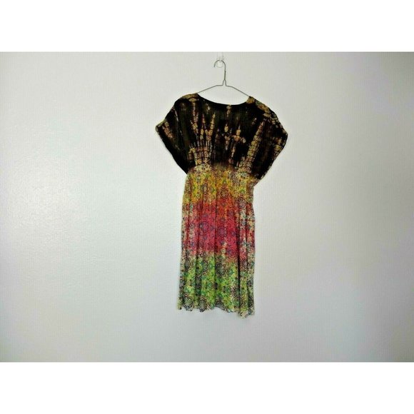 Etc Womens Dress Top L Short Sleeve Sheer Floral Brown Yello Pink Green NWT - Picture 8 of 10